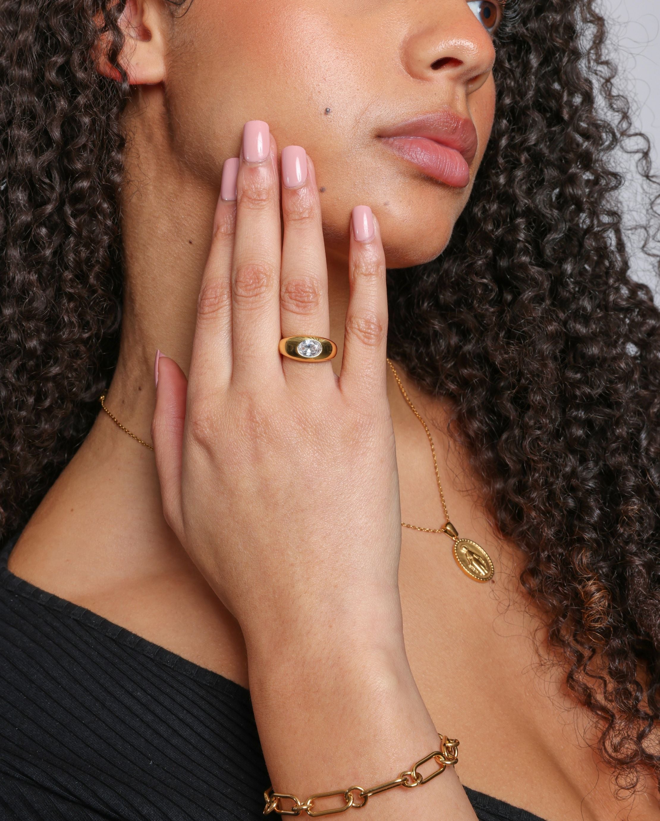 Gemstone Dome Ring - Gold - 10mm